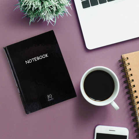 Блокнот МАЛЫЙ ФОРМАТ (110х147 мм), А6, 80 л., твёрдый, клетка, STAFF, &quot;Black&quot;, 114435