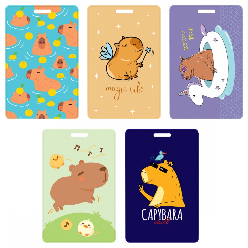 Обложка-карман для карт и пропусков OfficeSpace &quot;Капибара&quot;, 95*65мм, ПВХ, ассорти 362222 PC_55425