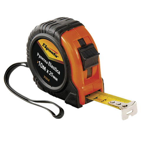 Рулетка измерительная 10,0 м х 25 мм, SPARTA &quot;Elastica&quot;, обрезиненный корпус, 31314/670194