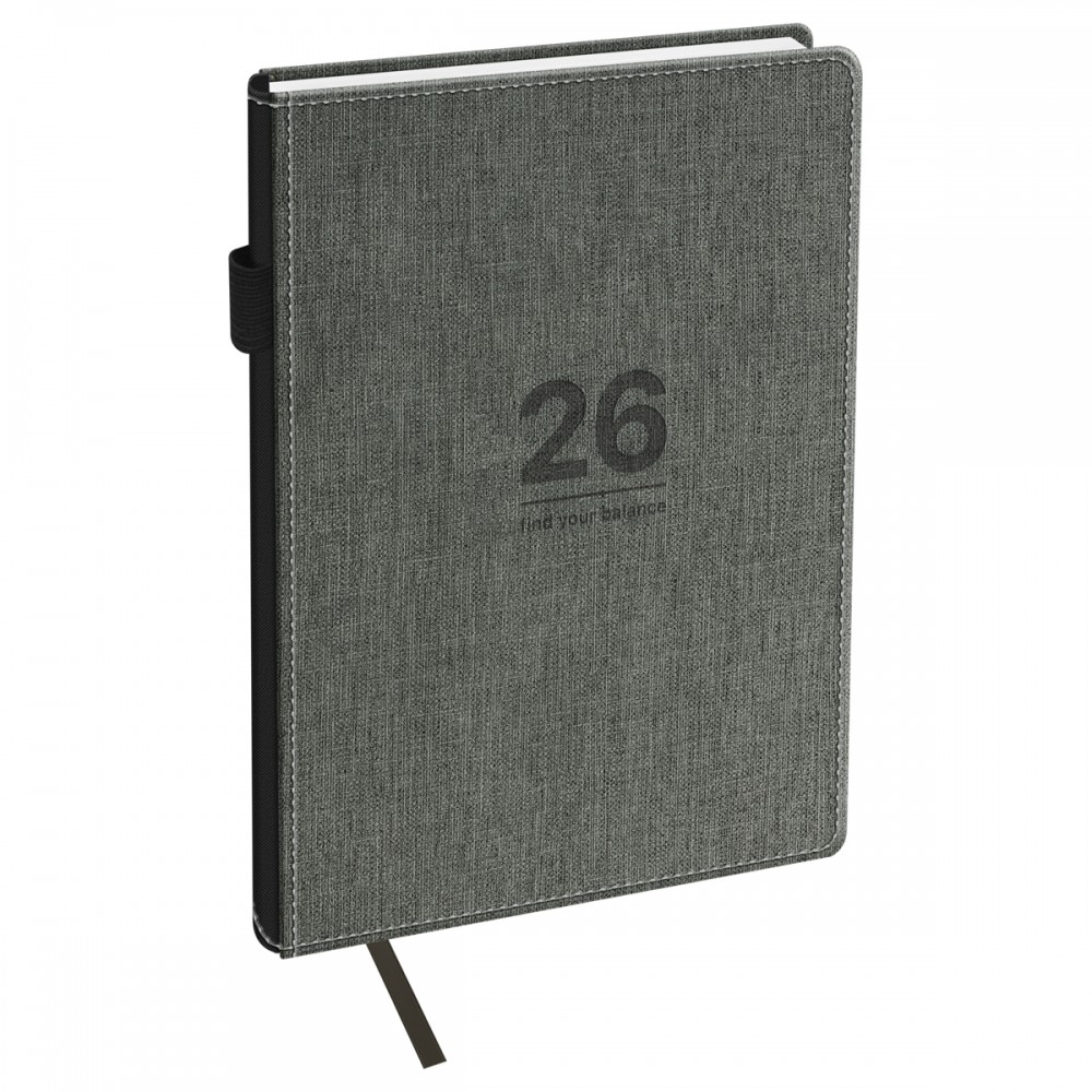 Ежедневник датированный 2026г., А5, 176л., твердый переплет, кожзам, BG &quot;Fillsta. Gray&quot;, серый 380696 DdА5_09614