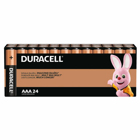 Батарейки КОМПЛЕКТ 24 шт., DURACELL Basic ОРИГИНАЛ, ААА (LR03, 24А), алкалиновые, мизинчиковые, Б0064969  456994