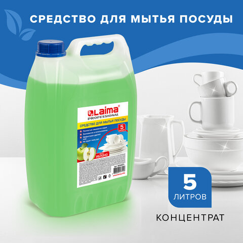 Средство для мытья посуды 5 л, LAIMA PROFESSIONAL, концентрат, &quot;Яблоко&quot;, 604651