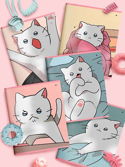 Тетрадь 48 л. А5 линия, на скрепке, офсет LOREX SNAPPY CAT мелованный картон, запечатка форзаца, soft touch, выборочный УФ-лак 257361 LXCBCL-SNC