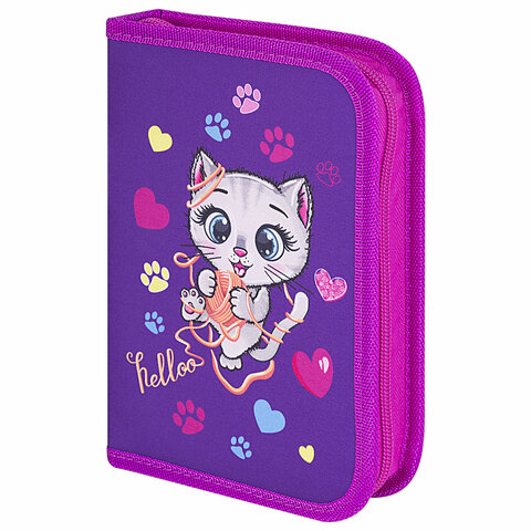 Пенал BRAUBERG, 1 отделение, 1 откидная планка, полиэстер, 21х14 см, &quot;Playful kitty&quot;, 271521
