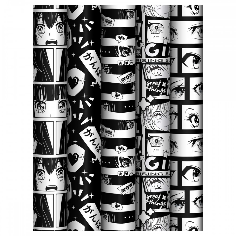 Упаковочная бумага глянц. 70*100см, MESHU &quot;Anime&quot;, 80 г/м2, ассорти, 5 дизайнов 372624  MS_62813