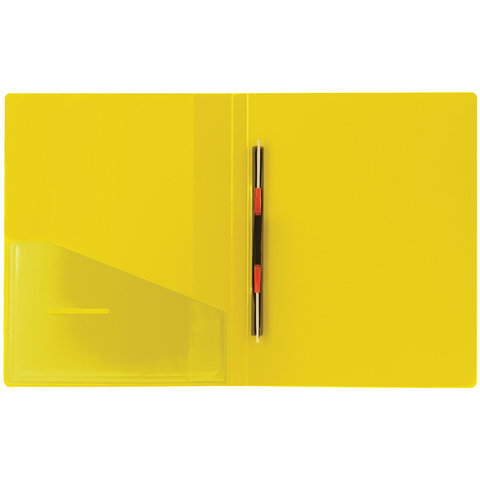 Папка с металлическим скоросшивателем и внутренним карманом BRAUBERG Contract, желтая, до 100лист, 0,7мм,бизнес-класс, 221785