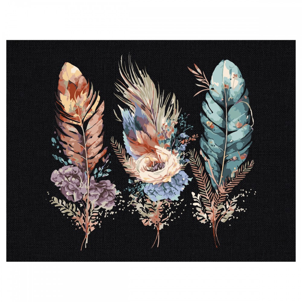 Картина по номерам на черном холсте ТРИ СОВЫ &quot;Легкость пера&quot;, 30*40, c акриловыми красками и кистями 345588  КХп_48148