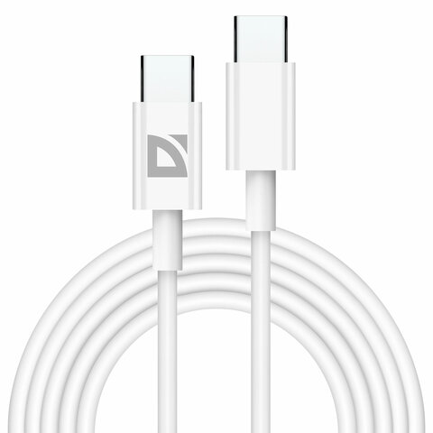 Кабель USB Type-C-Type-C, 60 Вт, белый, 2 м, DEFENDER F182, 87538   514029
