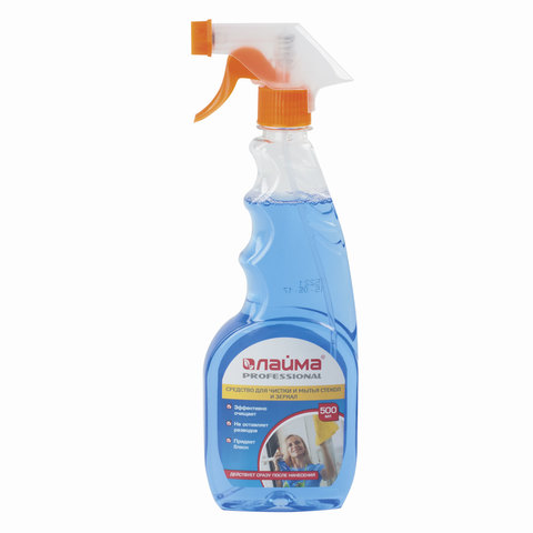 Средство для мытья стекол и зеркал 500 мл, ЛАЙМА PROFESSIONAL, распылитель, 601609