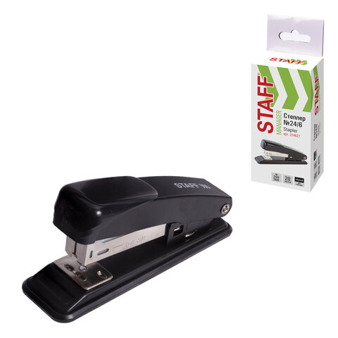 Степлер №24/6, 26/6 металлический STAFF &quot;Manager&quot;, до 20 листов, черный, 224627