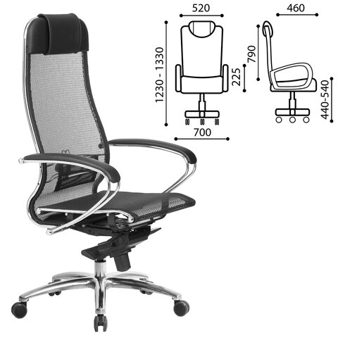 Кресло офисное МЕТТА &quot;SAMURAI&quot; S-1.04, сверхпрочная ткань-сетка, черное  531524