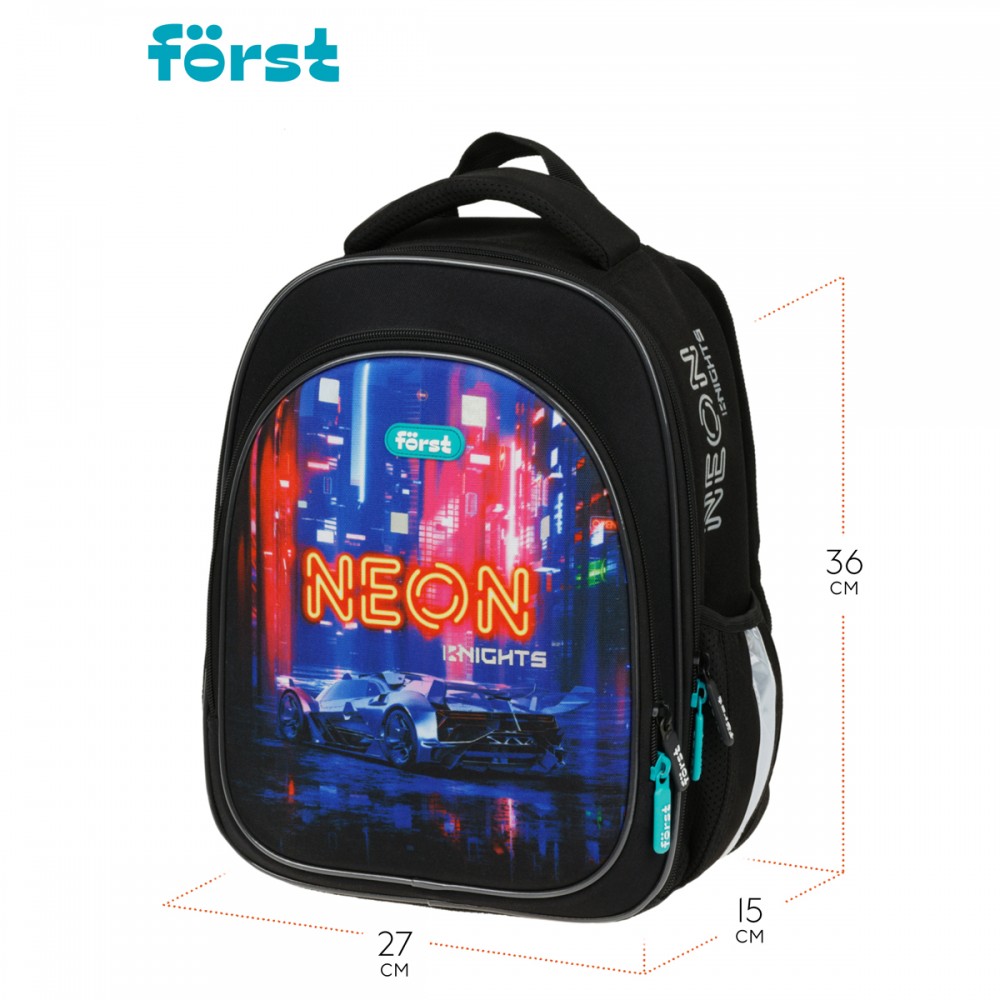 Ранец Först F-LIGHT &quot;Neon knights&quot; 37*28*16см, 2 отделения, 2 кармана, анатомическая спинка 349585 FT-RY-060603