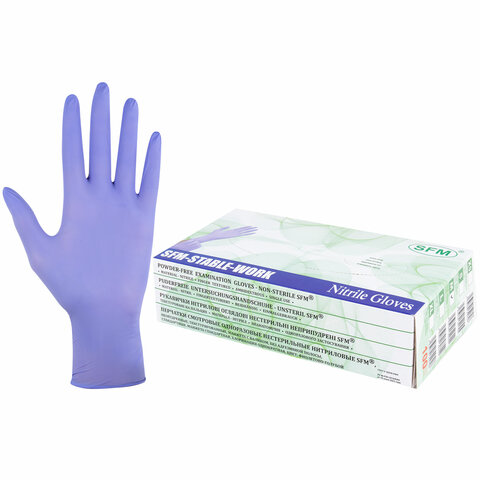 Перчатки нитриловые смотровые SFM Stable-Work/SUPERSOFT N 135, Германия, 50 пар (100 штук), размер 7-8, M (средний), 631379