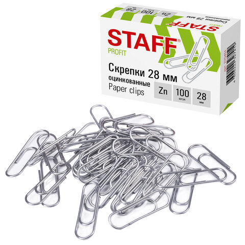 Скрепки 28 мм, оцинкованные, 100 шт., в картонной коробке, 270451 STAFF
