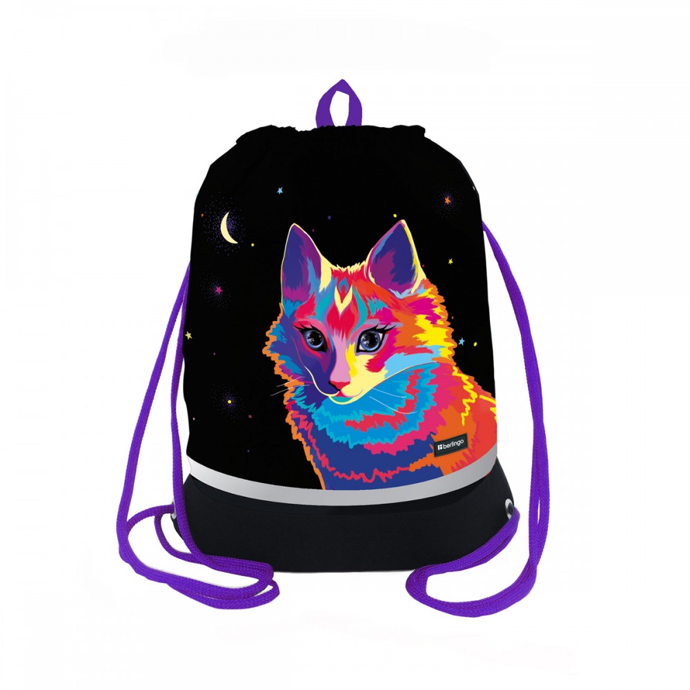 Мешок для обуви 1 отделение Berlingo &quot;Astro Cat&quot;, 400*480мм, расширяющееся дно, светоотражающая лента, карман на молнии 351209 MS1080