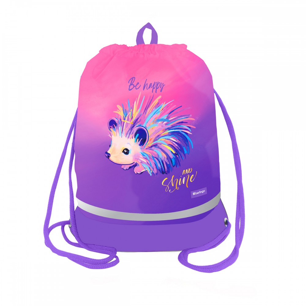 Мешок для обуви 1 отделение Berlingo &quot;Hedgehog&quot;, 400*480мм, расширяющееся дно, светоотражающая лента, карман на молнии 351205 MS1074