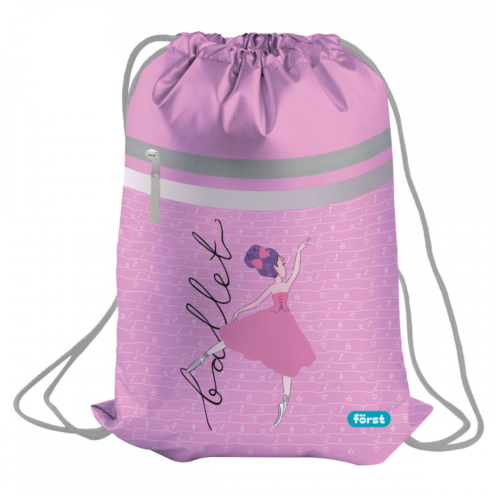 Мешок для обуви 1 отделение Först &quot;Ballet&quot;, 350*460мм, вентиляционная сеточка, светоотражающая лента, карман на молнии 351313 FT-MS-020315