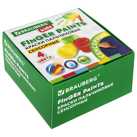Краски пальчиковые сенсорные для малышей от 1 года, 4 цвета по 40 мл, BRAUBERG &quot;KIDS&quot;, 192280