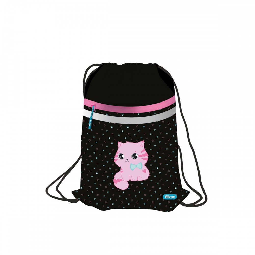 Мешок для обуви 1 отделение Först &quot;Kitty-sweety&quot;, 350*460мм, вентиляционная сеточка, светоотражающая лента, карман на молнии351312   FT-MS-020314