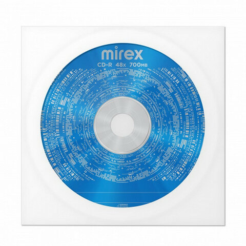 Диск CD-R MIREX, 700 Мб, 48x, бумажный конверт, 1 штука, UL120051A8C 514021