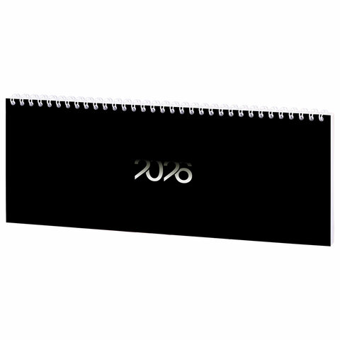 Планинг датированный 2026 285х112 мм, STAFF, гребень, картонная обложка, 64 л., &quot;Black style&quot;, 117363