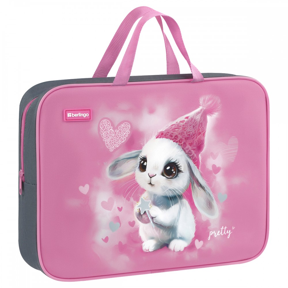 Папка текстильная с ручками 1 отделение, А4 Berlingo &quot;Dreamy Bunny&quot;, 350*265*80мм, текстиль, на молнии 379322 BR-FB-0524