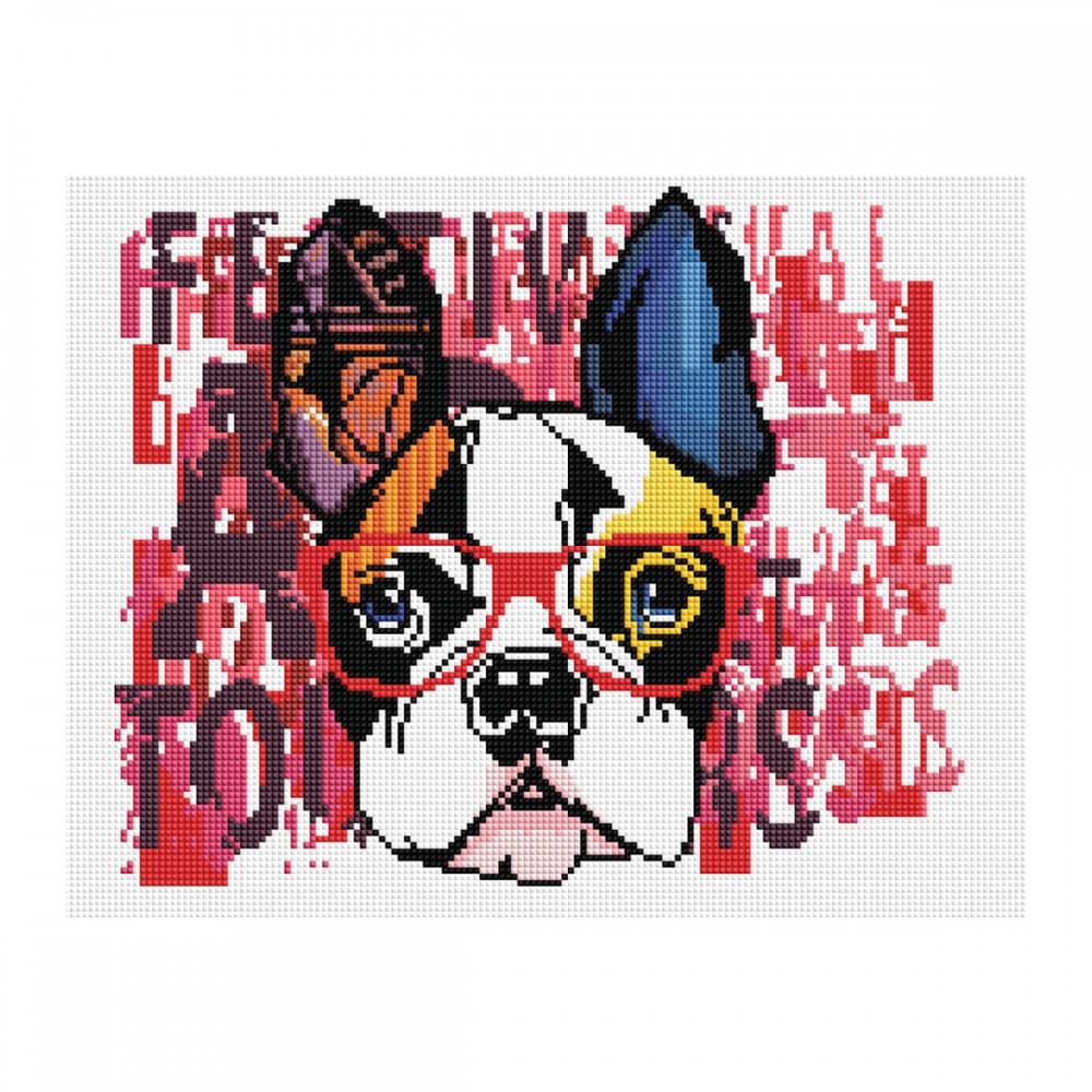 Алмазная мозаика ТРИ СОВЫ &quot;Стильный бульдог&quot;, 30*40см, холст, картонная коробка с пластиковой ручкой 360943 АМ3040_475