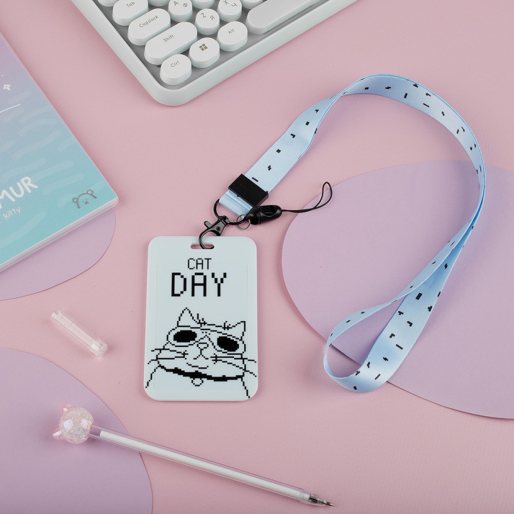 Бейдж вертикальный MESHU &quot;Cat day&quot;, 110*70мм, лента с карабином, 3D печать, опп пакет с европодв 359592 MS_54241