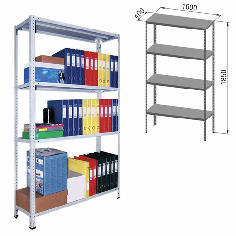 Стеллаж металлический ПРАКТИК &quot;MS&quot;, 1850х1000х400 мм, 4 полки, MS 185/100х40/4 / 290959