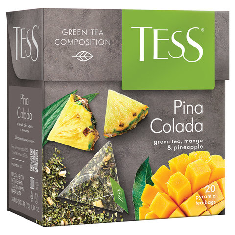 Чай TESS (Тесс) &quot;Pina Colada&quot;, зеленый с ароматом тропических фруктов, 20 пирамидок по 1,8 г, 0787-12