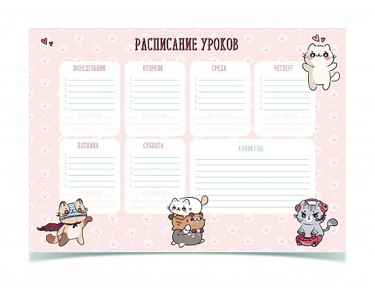 Расписание уроков &quot;пиши-стирай&quot; А3 Schoolformat МИЛОТА мелованный картон РУА3ПС-МЛ  246971