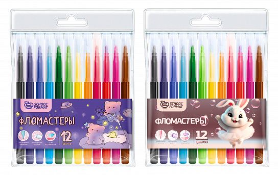 Фломастеры Schoolformat МИКС ДЛЯ ДЕВОЧЕК классические 12 цв. круглый корпус ФЛ12-МДД  247397