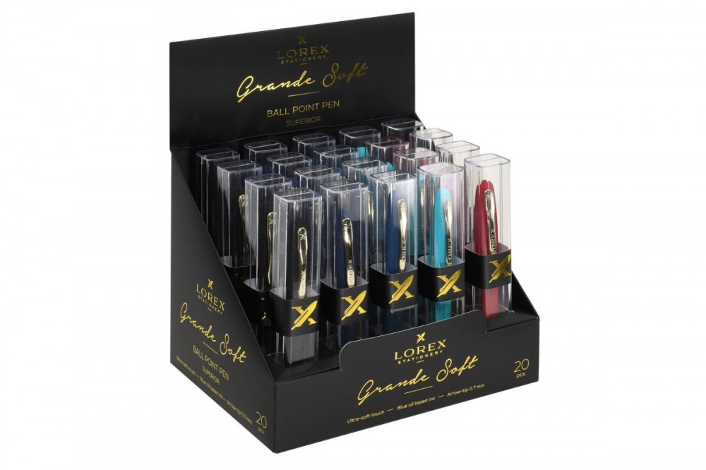 Ручка шариковая LOREX Grande Soft, чернила на масляной основе, прорез корпус, золотые детали, рез грип, синие чернила, с зол фольгой LXOPGS-MIX/220967