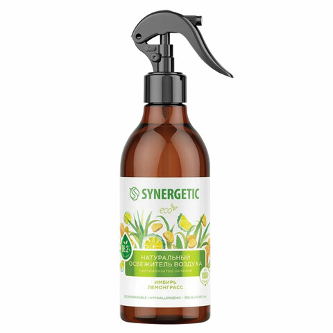 Освежитель воздуха 380 мл SYNERGETIC &quot;Имбирь и лемонграсс&quot;, биоразлагаемый, 900004, 609260