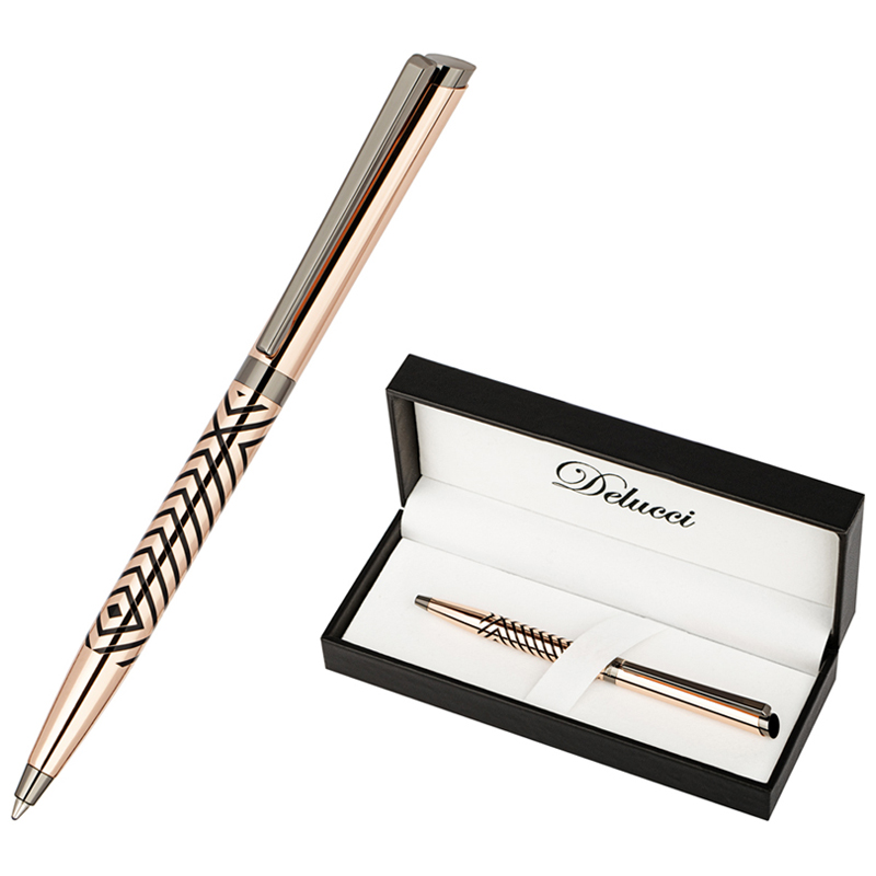 Ручка шариковая Delucci "Legato" синяя, 1,0мм, корпус медь/оружейный металл/гравировка, подарочная упак 271138/CPs_11412