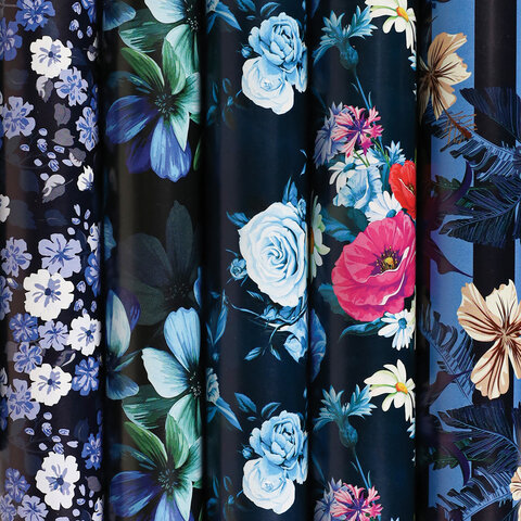 Бумага упаковочная мелованная &quot;Night Flowers&quot; 70x100 см, 5 дизайнов ассорти, ЗОЛОТАЯ СКАЗКА, 591588