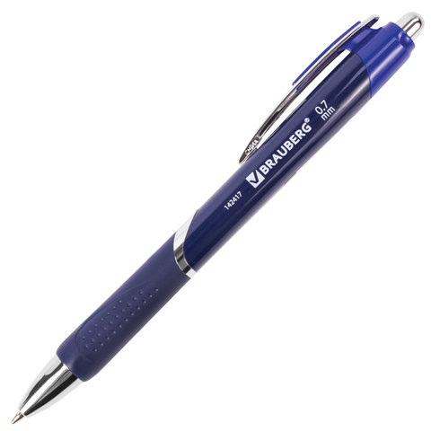 Ручка шариковая автоматическая BRAUBERG &quot;Dash&quot;, узел 0,7 мм, линия 0,35 мм, резиновый упор, синяя, 142417