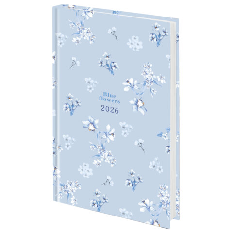 Ежедневник датированный 2026 145х215 мм, А5, STAFF, ламинированная обложка, &quot;Blue Flowers&quot;, 117316