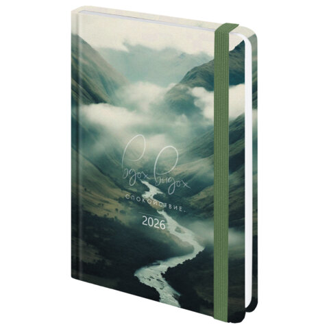 Ежедневник датированный 2026 с резинкой 145х203 мм, А5, BRAUBERG, твердый, &quot;Спокойствие&quot;, 117343