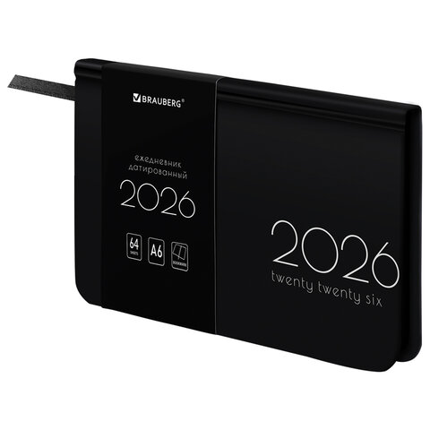 Еженедельник датированный 2026 МАЛЫЙ ФОРМАТ 95х155 мм, А6, BRAUBERG &quot;Vista&quot;, под кожу, &quot;Black coal&quot;, 117205