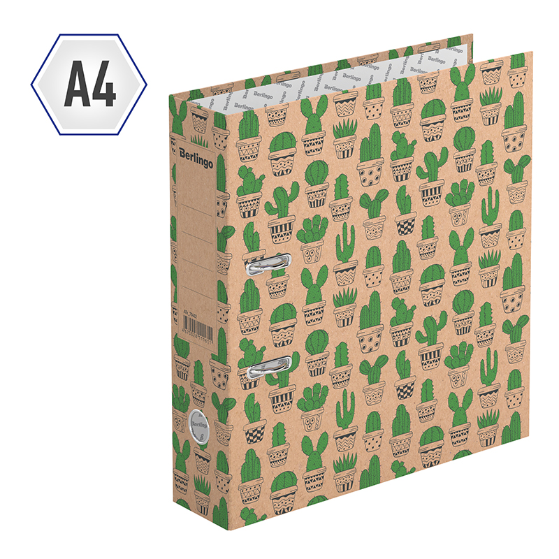 Папка-регистратор Berlingo "Cactus", 70мм, крафт-бумага, с рисунком 268376  ATk_70402