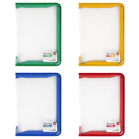 Папка на молнии пластиковая А4  &quot;Диагональ&quot;, 325х230 мм, прозрачная, молния ассорти, 224052 /239065/ANm_04006
