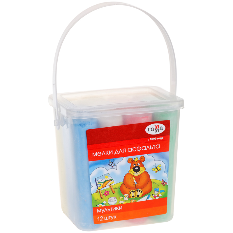 Мелки для асфальта Гамма &quot;Мультики&quot;, цветные, 12шт., 6цв., круглые, пластиковое ведро 285031/1704192 В