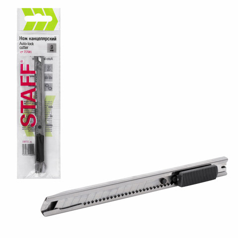 Нож канцелярский 9 мм STAFF &quot;Manager&quot;, усиленный, металлический корпус, автофиксатор, клип, 237081