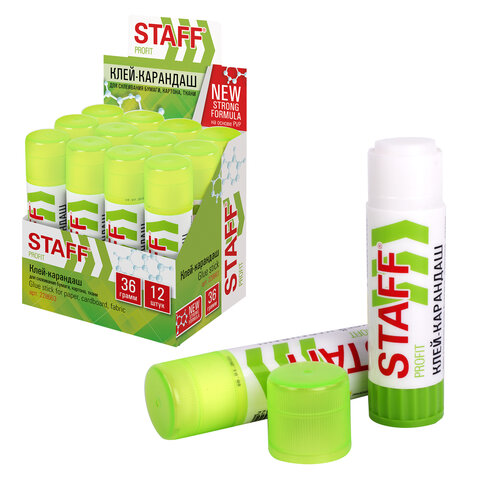 Клей-карандаш УСИЛЕННЫЙ STAFF Profit, 36 г, PVP-основа, 228663 (В)