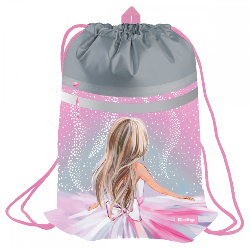 Мешок для обуви 1 отделение Berlingo &quot;Beautiful dream&quot;, 340*460мм, вентил сеточка, светоотражающая лента, карман на молнии 367901/SB-EXM-1020