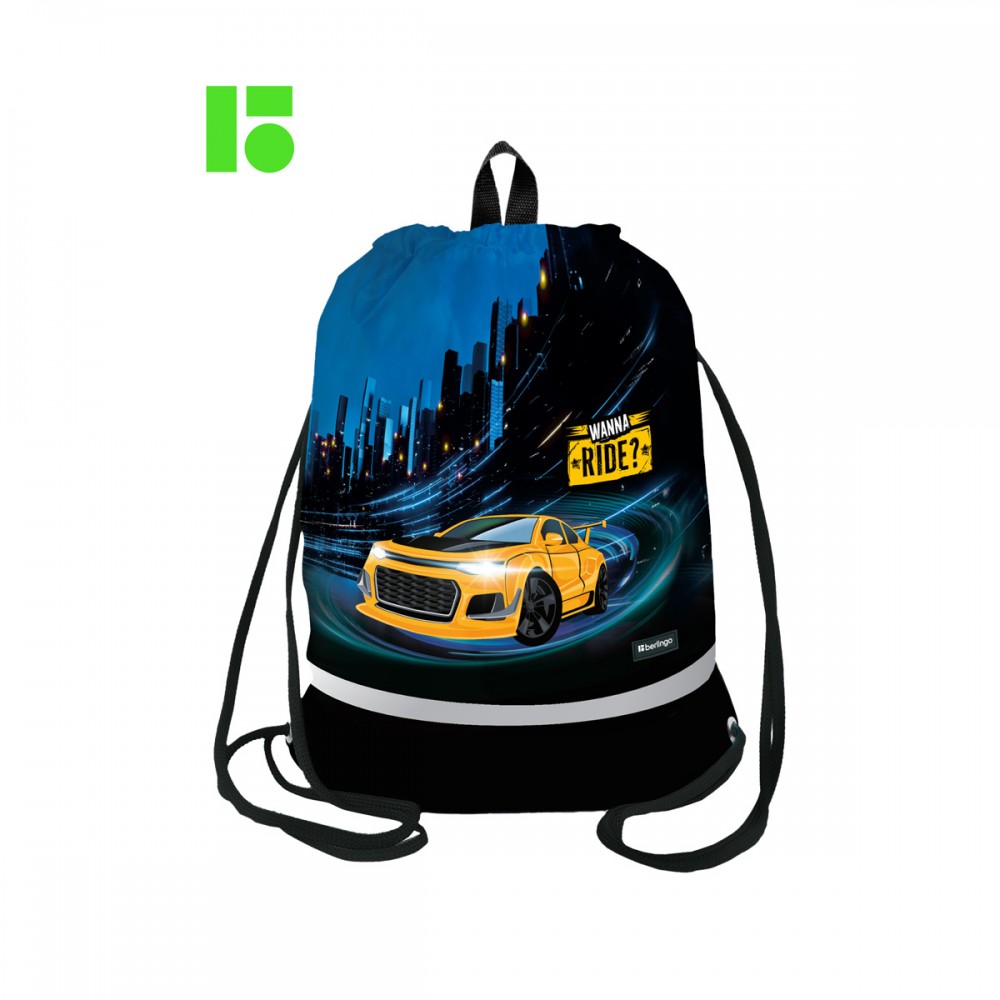 Мешок для обуви 1 отделение Berlingo &quot;Ride&quot;, 400*480мм, расширяющееся дно, светоотражающая лента, карман на молнии 351226/ MS1108