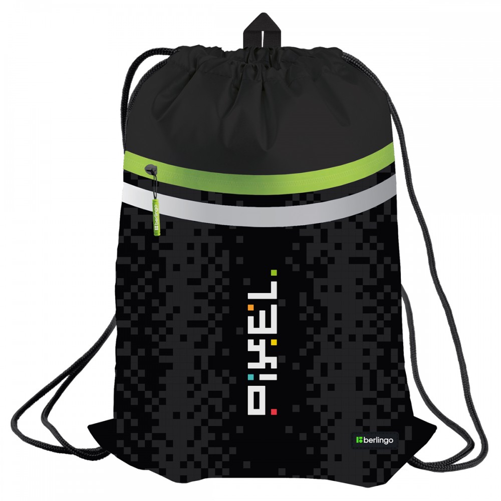 Мешок для обуви 1 отделение Berlingo &quot;Pixel style&quot;, 340*460мм, вентиляционная сеточка, светоотражающая лента, карман на молнии 367898/SB-EXPL-1015