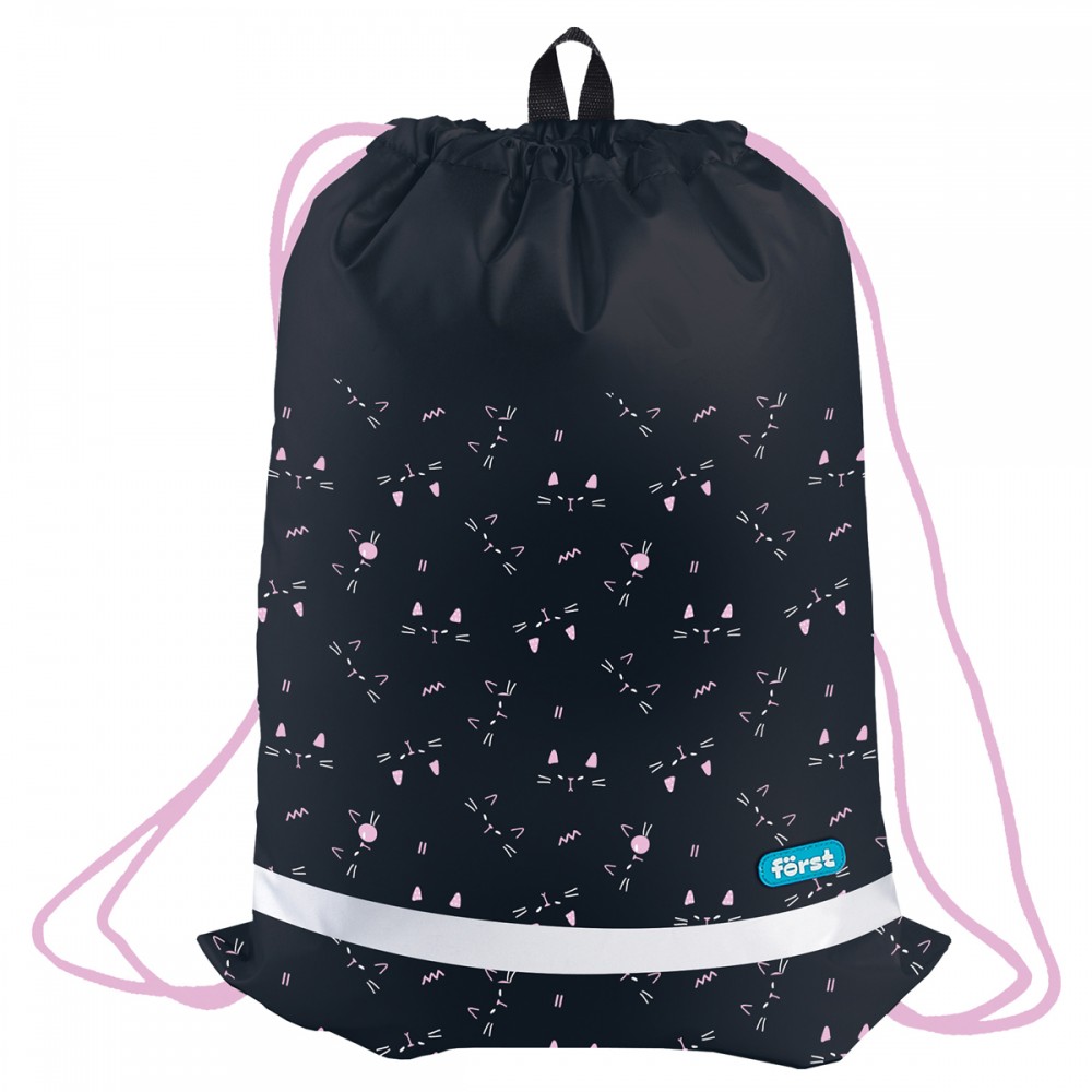 Мешок для обуви 1 отделение Först &quot;Kitty&quot;, 360*460мм, вентиляционная сеточка, светоотражающая полоса 366088 FT-MS-0124