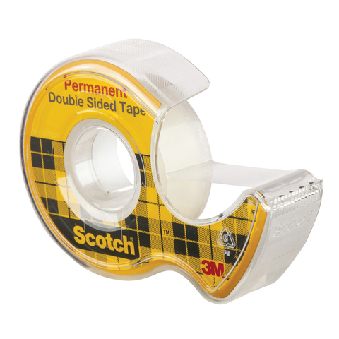 Клейкая лента двусторонняя 12 мм х 6,3 м, канцелярская, SCOTCH, на диспенсере, 89 мкм, 136D/226835